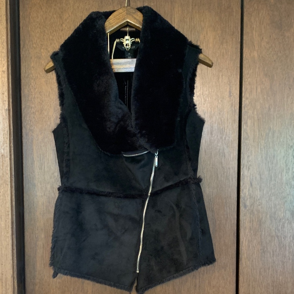 White House Black Market Black Faux Fur Vest
